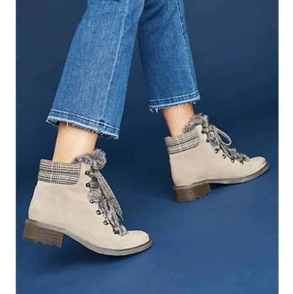 Sam Edelman Darrah 2 Women’s Size 8 Suede Taupe Fur Combat Ankle Boots